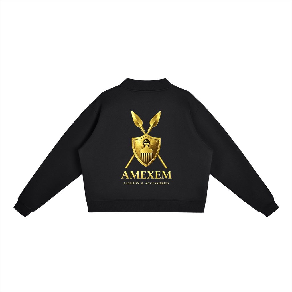 Amexem Logo Fleece Mock-Neck Crew Sweatshirt