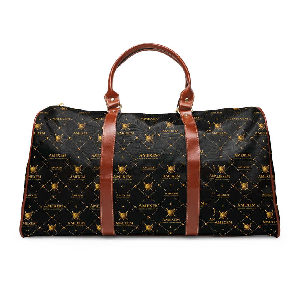 Amexem Monogram Waterproof Travel Duffle Bag — Black & Gold Monogram Weekend Holdall