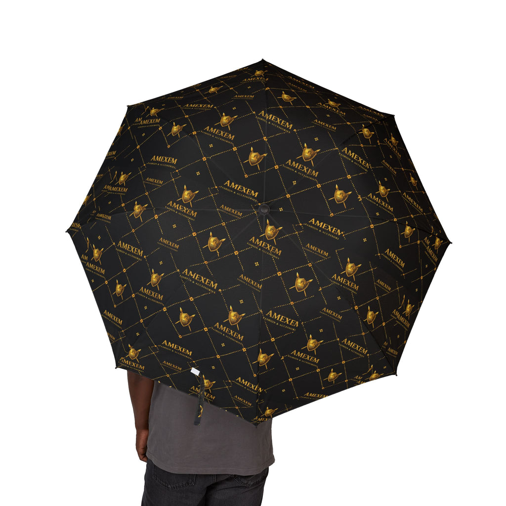 Amexem Monogram Compact Foldable Umbrella — Black Gold Constellation Design