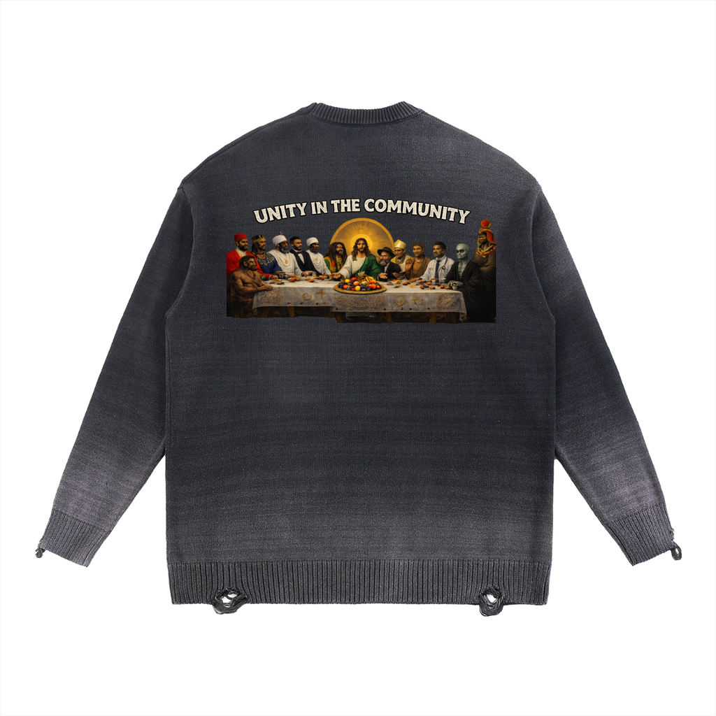 Unity In The Community Sun Fade Distressed Ripped Crewneck sweater