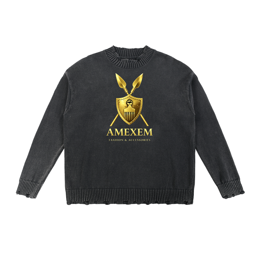 Amexem Logo Vintage Washed Hand-Frayed Sweater