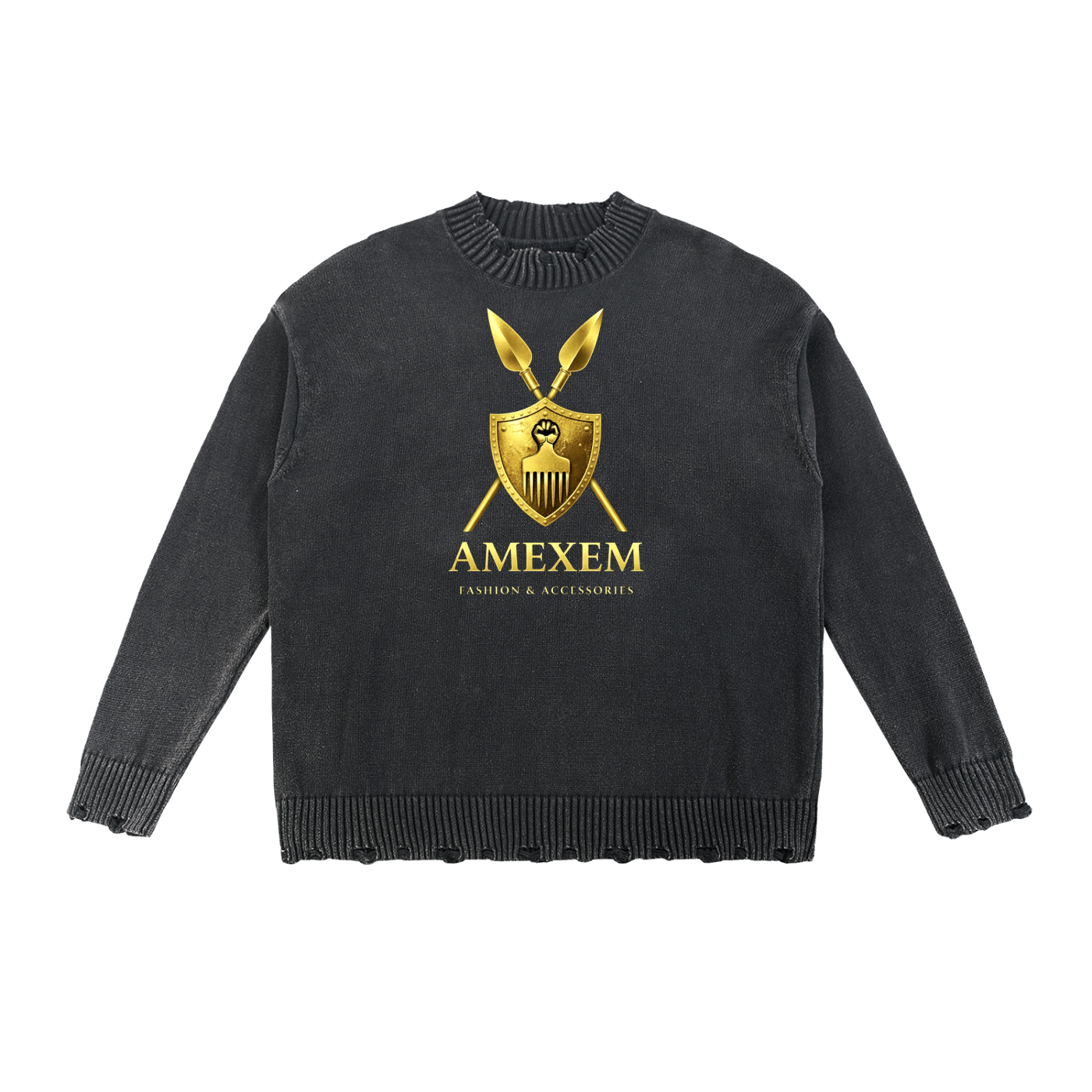 Amexem Logo Vintage Washed Hand-Frayed Sweater