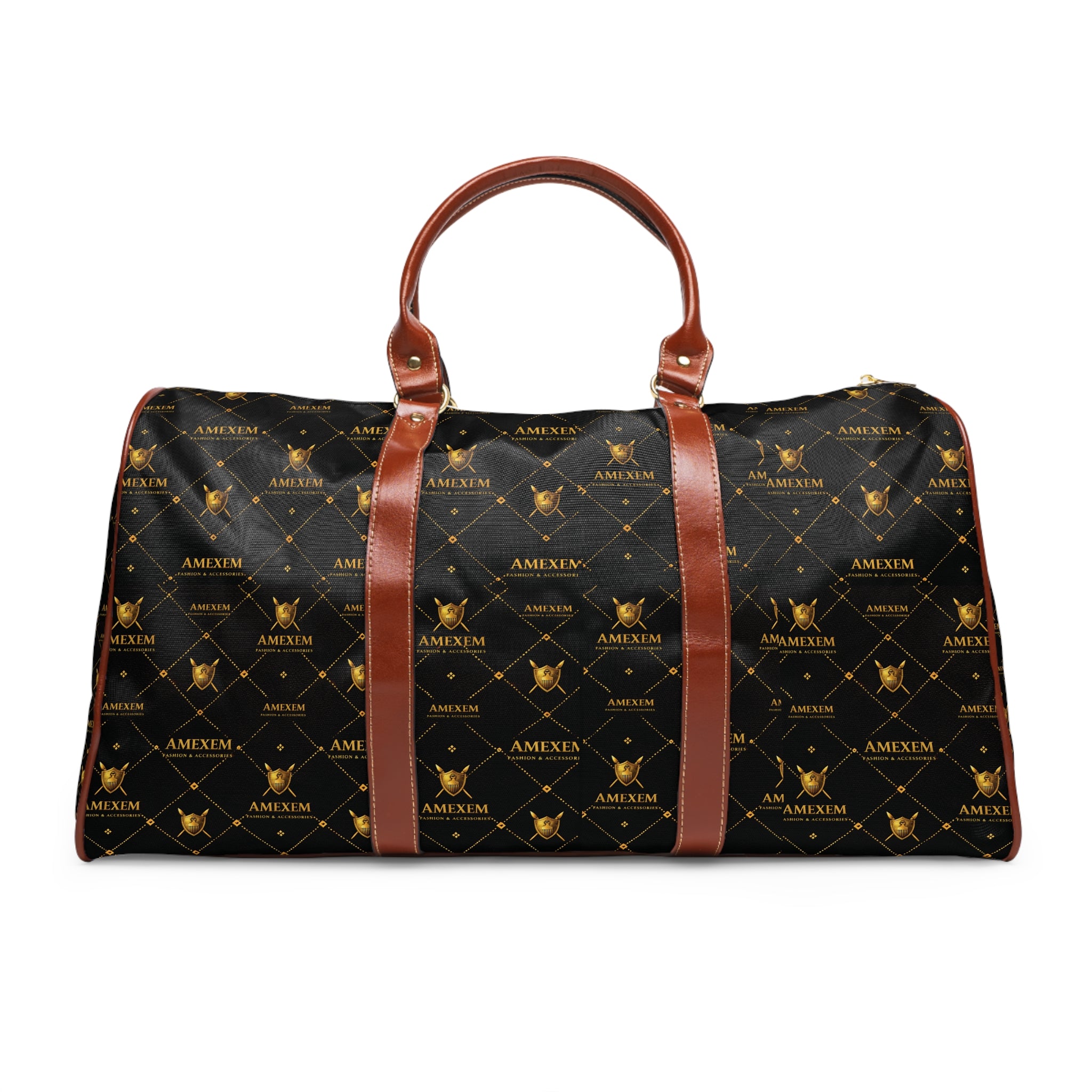 Amexem Monogram Waterproof Travel Duffle Bag — Black & Gold Monogram Weekend Holdall