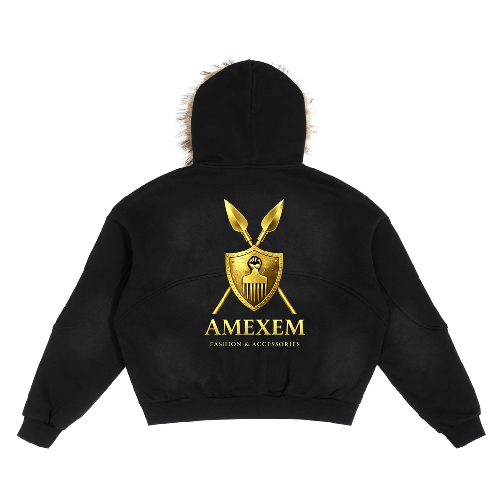 Sun Fade Boxy Detachable Fur Hoodie