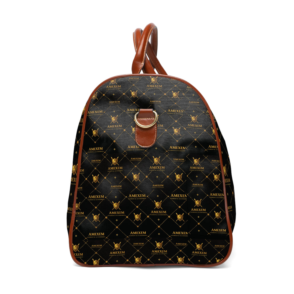 Amexem Monogram Waterproof Travel Duffle Bag — Black & Gold Monogram Weekend Holdall