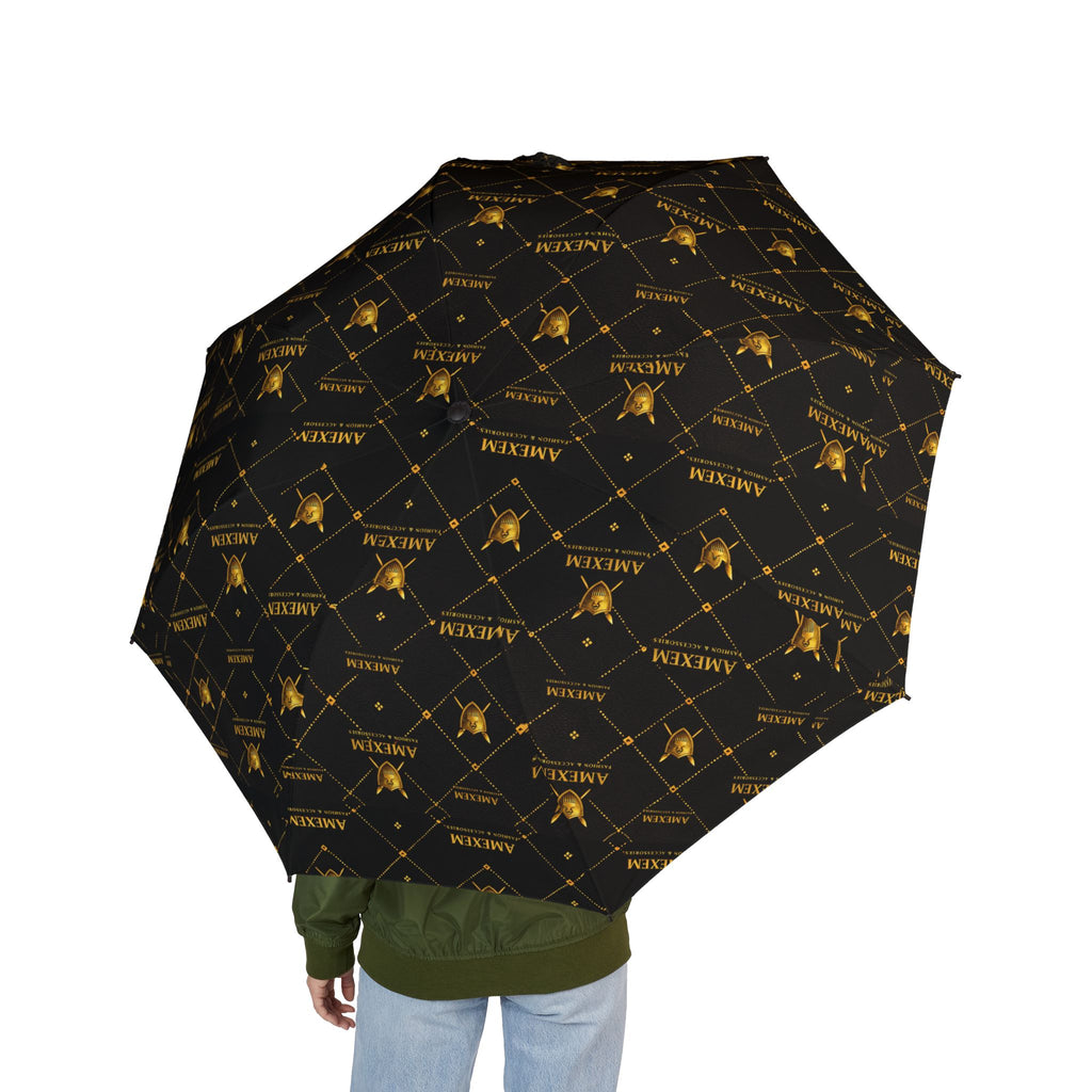 Amexem Monogram Compact Foldable Umbrella — Black Gold Constellation Design
