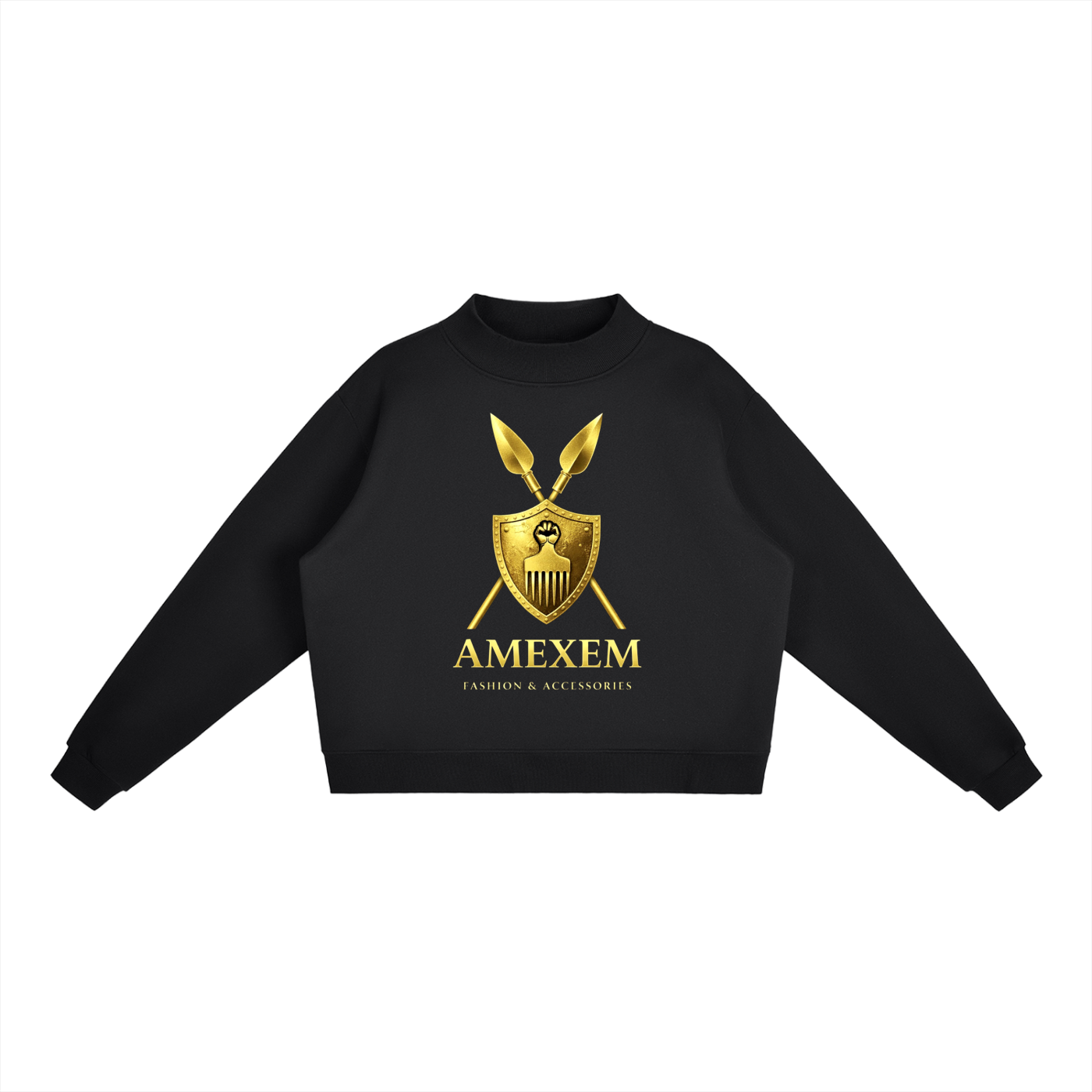 Amexem Logo Fleece Mock-Neck Crew Sweatshirt