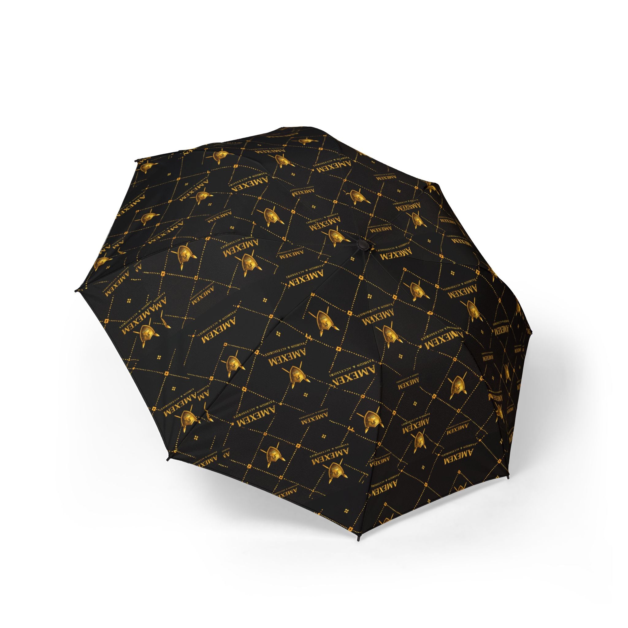 Amexem Monogram Compact Foldable Umbrella — Black Gold Constellation Design