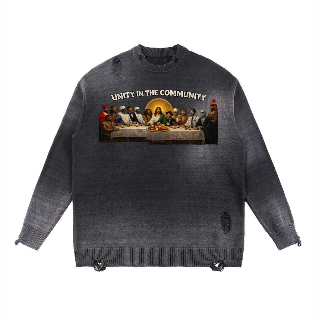 Unity In The Community Sun Fade Distressed Ripped Crewneck sweater