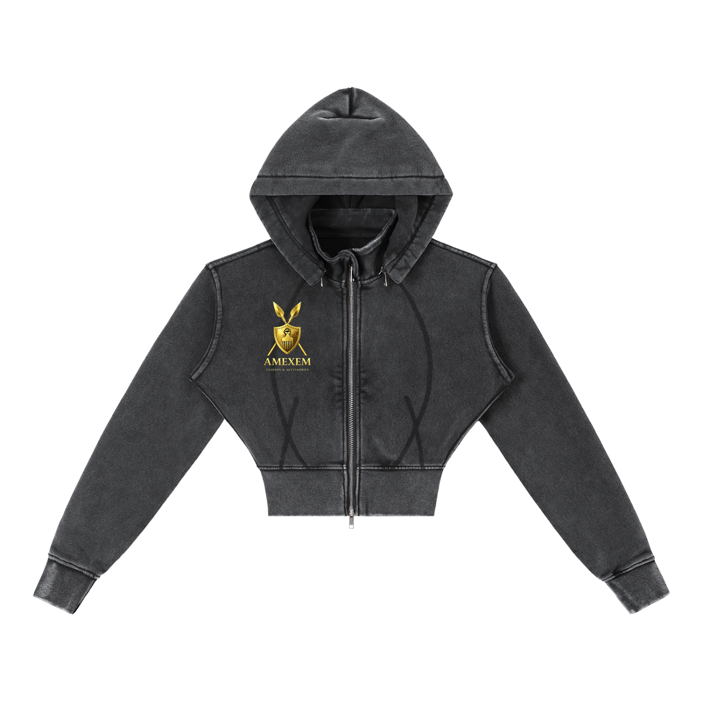 Amexem Logo Vintage Washed Cropped Fleece Hoodie