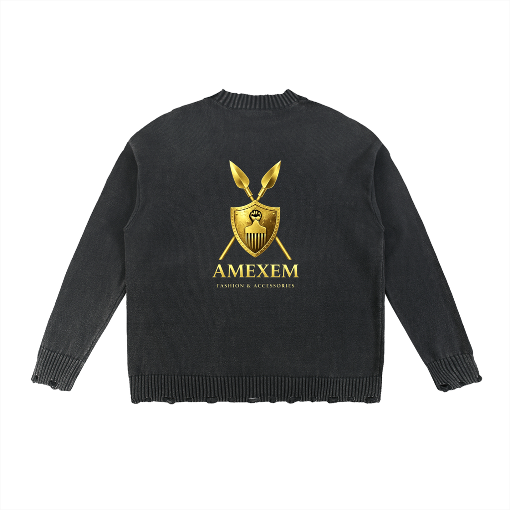 Amexem Logo Vintage Washed Hand-Frayed Sweater